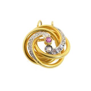 Ruby Diamond & 18K Gold French Love Knot Pendant