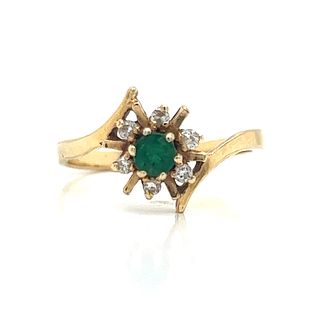 14k Retro Emerald Diamond Ring