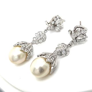 Platinum & 18K South Sea Pearl and Diamond Earrings