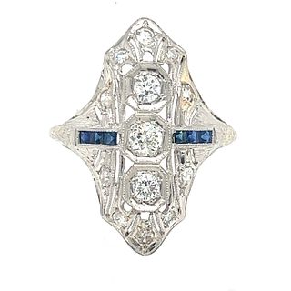 Art Deco 18k Diamond Sapphire Ring 