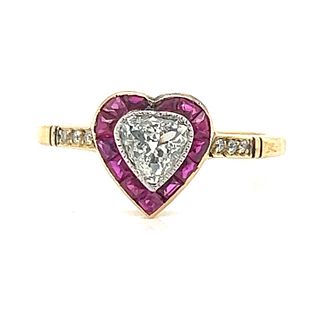 Art Deco 18k Diamond Ruby Ring 