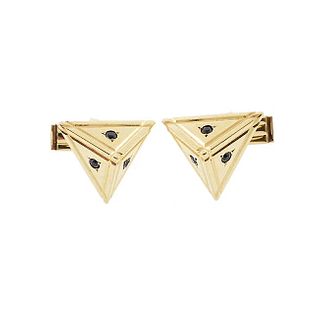 Modernist 14K Gold & Blue Sapphire Pyramid Cufflinks
