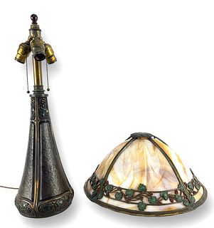 Antique Bronze Lamp w/ Slag Glass Shade