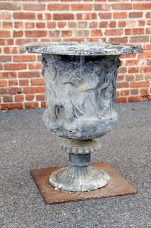 Large Antique Lead Garden Urn With Classical