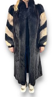 Long Fur Coat W/ Multi-Color Sleeve