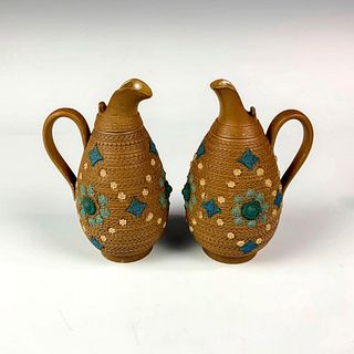 Pair of Doulton Lambeth Decorated Art Pottery Pitchers