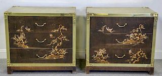 Pair Of Brass Chinoiserie Decorated 3 Drawer