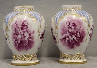 K.P.M. Pair of Porcelain Urns with Reticulated
