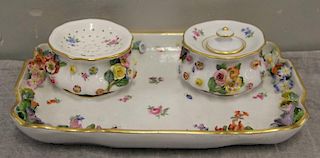 MEISSEN.Signed Floral Decorated Porcelain Inkwell.