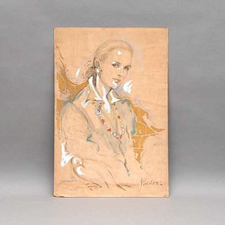 SYLVIA PARDO, Retrato de dama, Firmada, Mixta sobre cartón, 75.5 x 51 cm