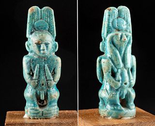 Egyptian Faience Amulet - Pataikos + Ra Horakhty
