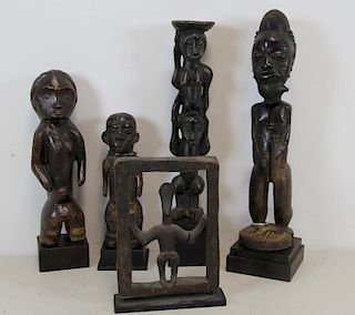 Lot of 5 Antique Tribal / African Wood Carvings.