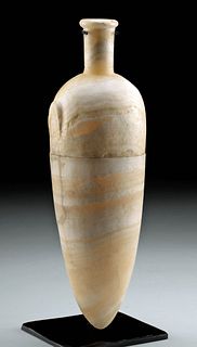 Tall Egyptian New Kingdom Alabaster Flask, Exhibited