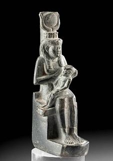 Egyptian Steatite Seated Isis & Horus, Museum-Exhibited
