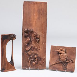 Group of Three French Art Nouveau Walnut Carvings
