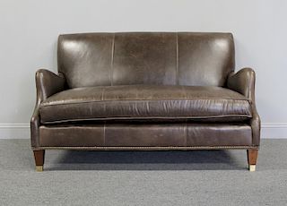 Gabby Tailor Leather Upholstered Settee.