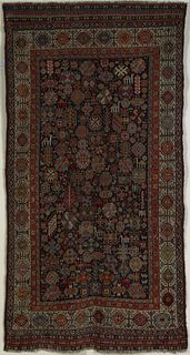 Kashgai throw rug, ca. 1910, with navy field and i
