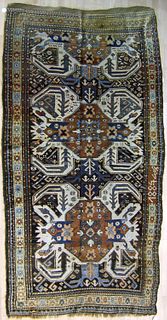 Kurdish Kazak long rug dated 1887, with 2 crab med