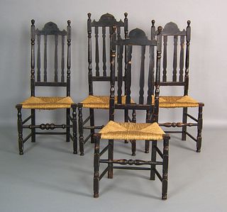 Four New England bannister back dining chairs, 19t