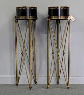 Pair of Gilt Metal and Tole Pedestals with
