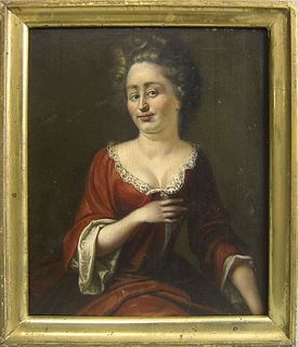 F. Stout(18th c.), oil on panel portrait of a woma