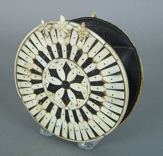 Sailor's ivory and baleen purse, 19th c., of circu