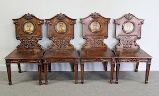 4 Theodore Alexander Mahogany Carved Chairs with