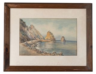 Anna F. Bird (1878-1918) Coastal Watercolor Scene