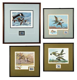 Four 1980's State Duck Stamps and Prints Presentations, Sawyer, Thornbrugh, Sieve and LeBlanc