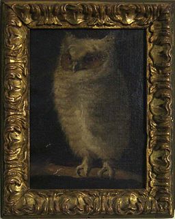 Oil on canvas owl portrait, 19th c., 7 1/2" x 5 1/