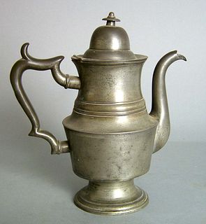 Rhode Island pewter coffee pot, early/mid 19th c.,