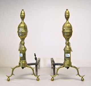 Pair of Federal style brass andirons, 24 1/2" h.