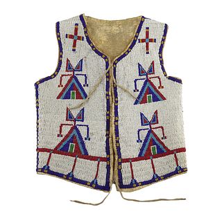 Child's Sioux or Cheyenne Beaded Leather Vest c. 1890s, 17" x 13" (DW1380)