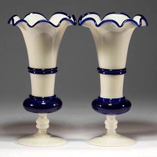 AMERICAN FREE-BLOWN PAIR OF THISTLE-FORM VASES