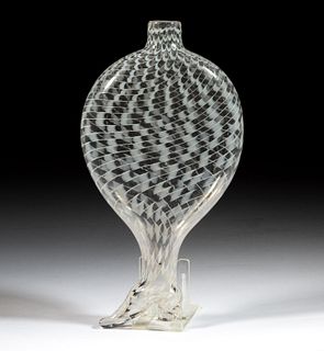 FREE-BLOWN WAVE-DECORATED GLASS FIGURAL BOOT / FOOT FLASK