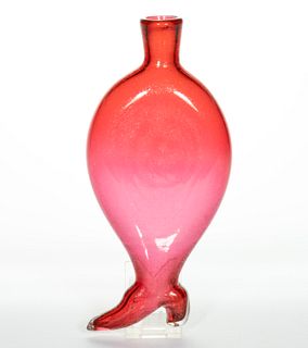 FREE-BLOWN CASED GLASS FIGURAL BOOT / FOOT FLASK