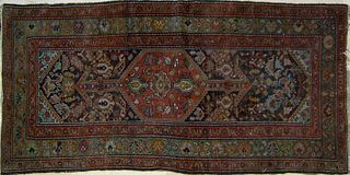 Hamadan throw rug, ca. 1920, 7' x 3'5".