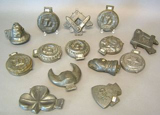 Fourteen pewter ice cream molds, ca. 1900, to incl