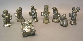 Eight pewter figural ice cream molds, ca. 1900, to