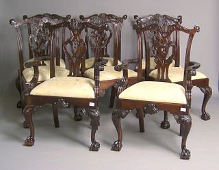 Set of 12 Chippendale style mahogany dining chairs