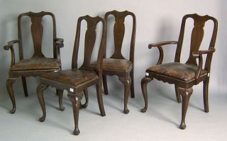 Set of 4 Queen Anne style mahogany dining chairs,a