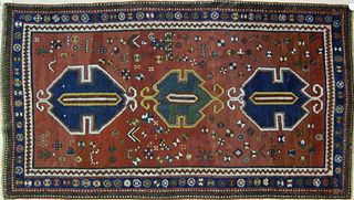 Kazak throw rug, ca. 1900, with 3 medallions on ae