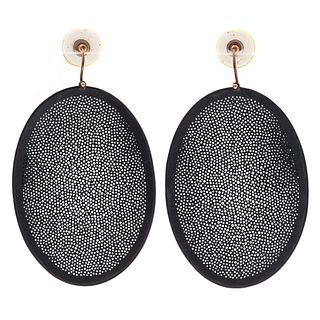 Pair of Oxidized Sterling Silver Earrings, "Perforated Ovals," Sandra Enterline