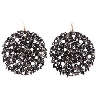 Pair of Stone, Glass, 14k Earrings, "Queen Anne's Lace," Ted Meuhling