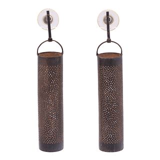 Pair of Oxidized Sterling Silver Earrings, "Perforated Bars," Sandra Enterline