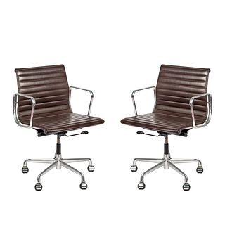 Pair Italian Mid Century Chrome and Leather Office Chairs