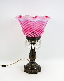 FENTON CRANBERRY OPALESCENT SWIRL LAMP