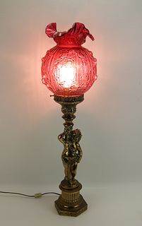 FENTON CABBAGE ROSE PARLOR LAMP
