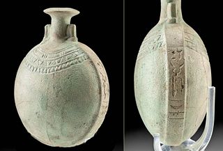 Egyptian Faience New Year's Flask w/ Glyphs, ex Museum