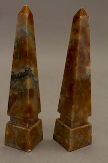 (2) Carved Italian Marble Obelisks